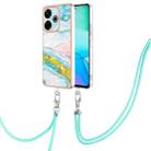 For Redmi 13 4G Electroplating Marble Dual-side IMD Phone Case with Lanyard(Green 004) - 1