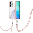 For Redmi 13 4G Electroplating Marble Dual-side IMD Phone Case with Lanyard(White 006) - 1