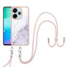 For Redmi 13 4G Electroplating Marble Dual-side IMD Phone Case with Lanyard(White 006) - 2