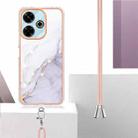 For Redmi 13 4G Electroplating Marble Dual-side IMD Phone Case with Lanyard(White 006) - 3