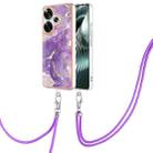 For Xiaomi Poco F6 5G Electroplating Marble Dual-side IMD Phone Case with Lanyard(Purple 002) - 1