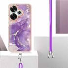 For Xiaomi Poco F6 5G Electroplating Marble Dual-side IMD Phone Case with Lanyard(Purple 002) - 3