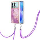 For Xiaomi Poco F6 Pro 5G Electroplating Marble Dual-side IMD Phone Case with Lanyard(Purple 001) - 1