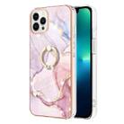 For iPhone 16 Pro Max Electroplating Marble IMD TPU Phone Case with Ring Holder(Rose Gold 005) - 2