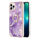 For iPhone 16 Pro Max Electroplating Marble IMD TPU Phone Case with Ring Holder(Purple 002) - 2