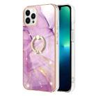 For iPhone 16 Pro Max Electroplating Marble IMD TPU Phone Case with Ring Holder(Purple 001) - 2