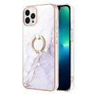 For iPhone 16 Pro Electroplating Marble IMD TPU Phone Case with Ring Holder(White 006) - 2