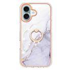 For iPhone 16 Plus Electroplating Marble IMD TPU Phone Case with Ring Holder(White 006) - 2