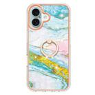 For iPhone 16 Plus Electroplating Marble IMD TPU Phone Case with Ring Holder(Green 004) - 2