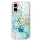 For iPhone 16 Plus Electroplating Marble IMD TPU Phone Case with Ring Holder(Green 003) - 2