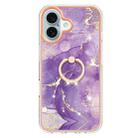 For iPhone 16 Plus Electroplating Marble IMD TPU Phone Case with Ring Holder(Purple 002) - 2