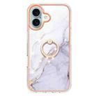 For iPhone 16 Electroplating Marble IMD TPU Phone Case with Ring Holder(White 006) - 2