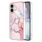 For iPhone 16 Electroplating Marble IMD TPU Phone Case with Ring Holder(Rose Gold 005) - 1