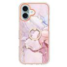 For iPhone 16 Electroplating Marble IMD TPU Phone Case with Ring Holder(Rose Gold 005) - 2