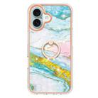 For iPhone 16 Electroplating Marble IMD TPU Phone Case with Ring Holder(Green 004) - 2