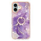 For iPhone 16 Electroplating Marble IMD TPU Phone Case with Ring Holder(Purple 002) - 2