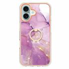 For iPhone 16 Electroplating Marble IMD TPU Phone Case with Ring Holder(Purple 001) - 2