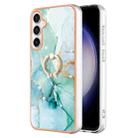 For Samsung Galaxy S24 FE 5G Electroplating Marble IMD TPU Phone Case with Ring Holder(Green 003) - 1