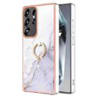 For Samsung Galaxy S25 Ultra 5G Electroplating Marble IMD TPU Phone Case with Ring Holder(White 006) - 1