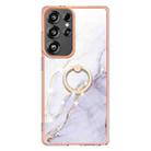 For Samsung Galaxy S25 Ultra 5G Electroplating Marble IMD TPU Phone Case with Ring Holder(White 006) - 2