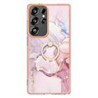 For Samsung Galaxy S25 Ultra 5G Electroplating Marble IMD TPU Phone Case with Ring Holder(Rose Gold 005) - 2
