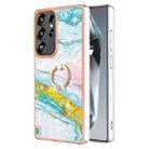 For Samsung Galaxy S25 Ultra 5G Electroplating Marble IMD TPU Phone Case with Ring Holder(Green 004) - 1