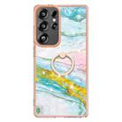 For Samsung Galaxy S25 Ultra 5G Electroplating Marble IMD TPU Phone Case with Ring Holder(Green 004) - 2