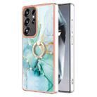 For Samsung Galaxy S25 Ultra 5G Electroplating Marble IMD TPU Phone Case with Ring Holder(Green 003) - 1