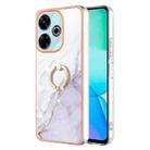 For Redmi 13 4G Electroplating Marble IMD TPU Phone Case with Ring Holder(White 006) - 1