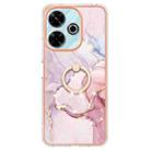 For Redmi 13 4G Electroplating Marble IMD TPU Phone Case with Ring Holder(Rose Gold 005) - 2