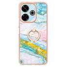 For Redmi 13 4G Electroplating Marble IMD TPU Phone Case with Ring Holder(Green 004) - 2