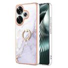 For Xiaomi Poco F6 5G Electroplating Marble IMD TPU Phone Case with Ring Holder(White 006) - 1