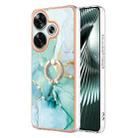 For Xiaomi Poco F6 5G Electroplating Marble IMD TPU Phone Case with Ring Holder(Green 003) - 1