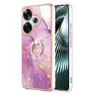 For Xiaomi Poco F6 5G Electroplating Marble IMD TPU Phone Case with Ring Holder(Purple 001) - 1