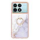 For Xiaomi Poco F6 Pro 5G Electroplating Marble IMD TPU Phone Case with Ring Holder(White 006) - 2