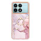 For Xiaomi Poco F6 Pro 5G Electroplating Marble IMD TPU Phone Case with Ring Holder(Rose Gold 005) - 2