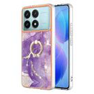 For Xiaomi Poco F6 Pro 5G Electroplating Marble IMD TPU Phone Case with Ring Holder(Purple 002) - 1