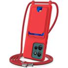 For Motorola Edge 50 Neo Integrated Card Bag Solid Color Liquid Silicone Phone Case with Lanyard(Red) - 1