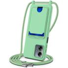 For Motorola Moto G14 Integrated Card Bag Solid Color Liquid Silicone Phone Case with Lanyard(Green) - 1