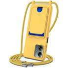 For Motorola Moto G14 Integrated Card Bag Solid Color Liquid Silicone Phone Case with Lanyard(Yellow) - 1