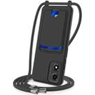 For Motorola Moto E14 4G Integrated Card Bag Solid Color Liquid Silicone Phone Case with Lanyard(Black) - 1