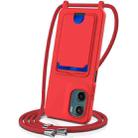 For Motorola Moto G05 / E15 4G Integrated Card Bag Solid Color Liquid Silicone Phone Case with Lanyard(Red) - 1