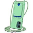 For Motorola Moto G05 / E15 4G Integrated Card Bag Solid Color Liquid Silicone Phone Case with Lanyard(Green) - 1