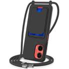 For Motorola Moto G35 Integrated Card Bag Solid Color Liquid Silicone Phone Case with Lanyard(Black) - 1