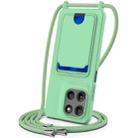 For Motorola Moto G15 / G15 Power 4G Integrated Card Bag Solid Color Liquid Silicone Phone Case with Lanyard(Green) - 1