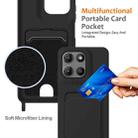 For Motorola Moto G15 / G15 Power 4G Integrated Card Bag Solid Color Liquid Silicone Phone Case with Lanyard(Black) - 3