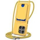 For Motorola Moto G15 / G15 Power 4G Integrated Card Bag Solid Color Liquid Silicone Phone Case with Lanyard(Yellow) - 1