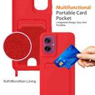 For Motorola Moto G55 Integrated Card Bag Solid Color Liquid Silicone Phone Case with Lanyard(Red) - 3
