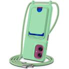 For Motorola Moto G55 Integrated Card Bag Solid Color Liquid Silicone Phone Case with Lanyard(Green) - 1