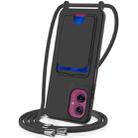 For Motorola Moto G55 Integrated Card Bag Solid Color Liquid Silicone Phone Case with Lanyard(Black) - 1